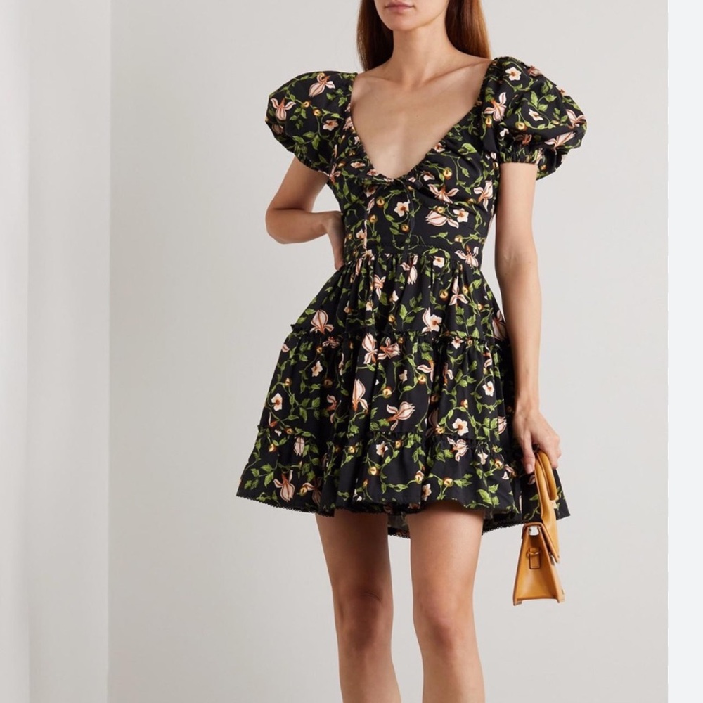 Agua Bendita Pink Green Puff Sleeve Sundress